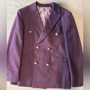 Double-Breasted Boy Plaid Blazer (size 14-16)